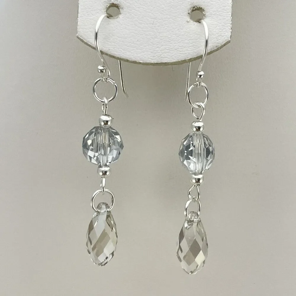 Made With Swarovski Crystals Light Smoke Teardrop Sterling Silver Earrings Drop